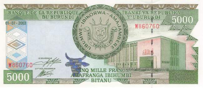 Burundi p42b 5000 Francs 2003